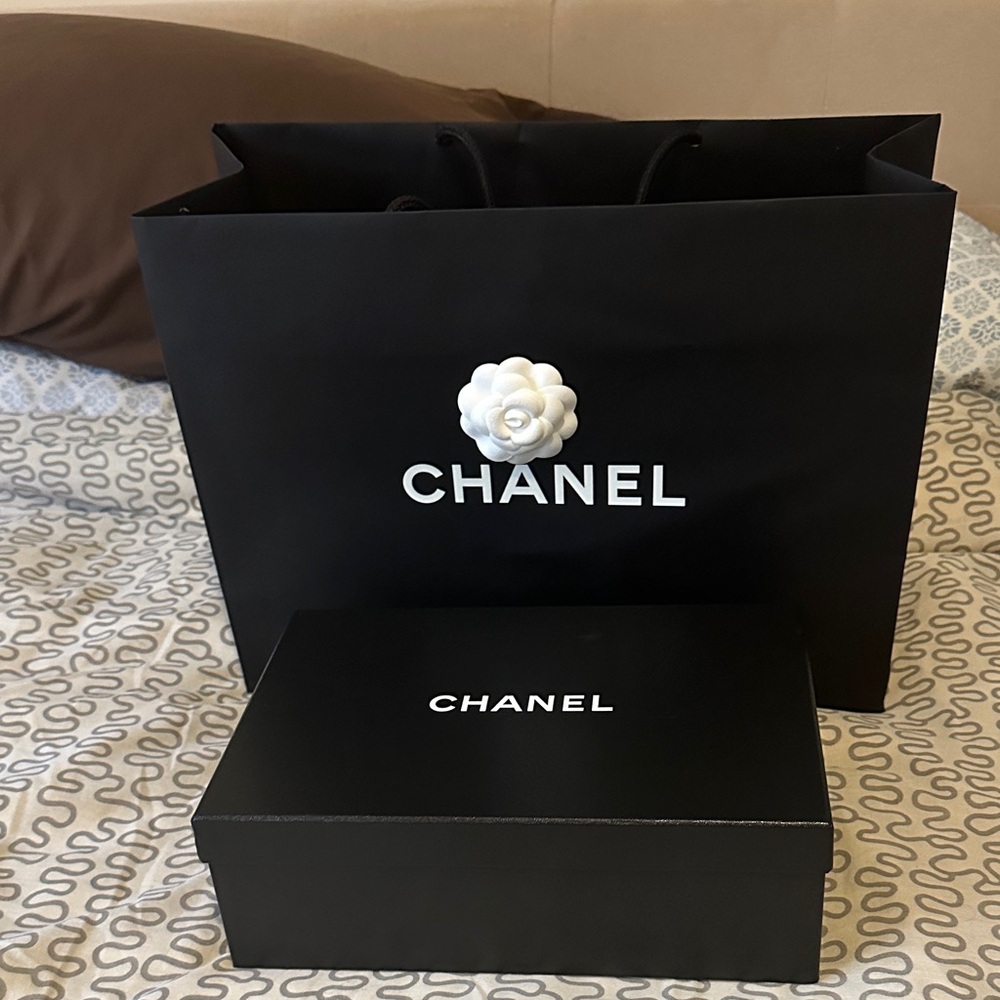 Chanel Black Bag and Empty Box with White Logo
